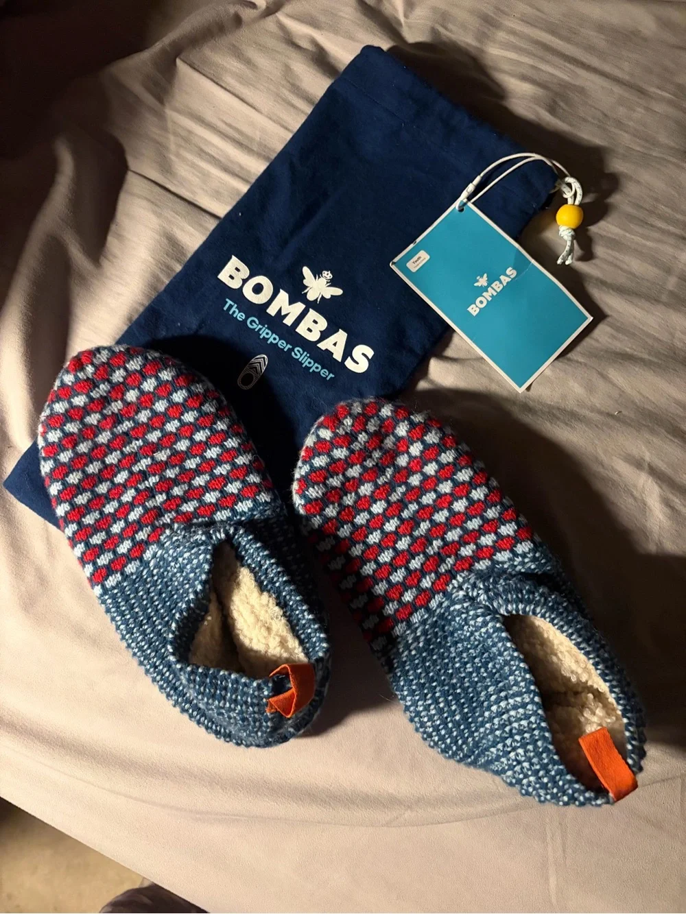 NWT Bombas Youth 1–5 Sherpa Lined Fair Isle Gripper Slippers